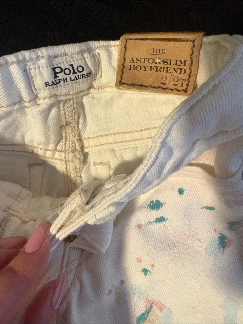 Ralph Lauren White Ankle Jeans with Multicolor Paint-Splash